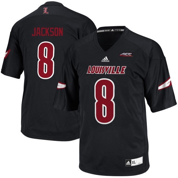 Men's Louisville Cardinals #8 Lamar Jackson Blackout Stitched NCAA Jersey